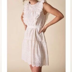 St Roche NWT Elysian Eyelet Ruffle Mini Dress Women’s 0 in Cream Belted Waist